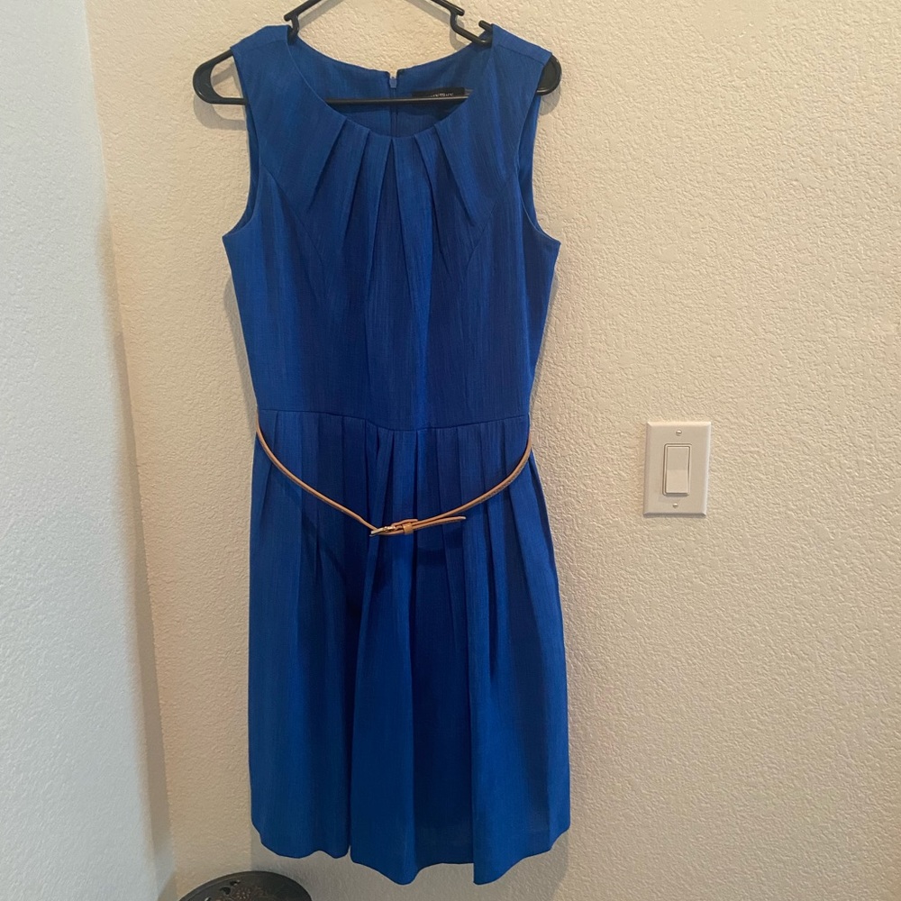 Blue Ellen Tracy Dress with tan belt Size: 8